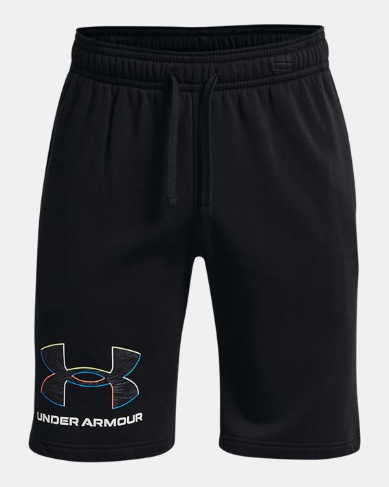 男士UA Rival Fleece Graphic短褲, Black, pdpMainDesktop image number 4